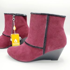 Sporto Fringe WaterResistant Garnet Red Wedge Boot